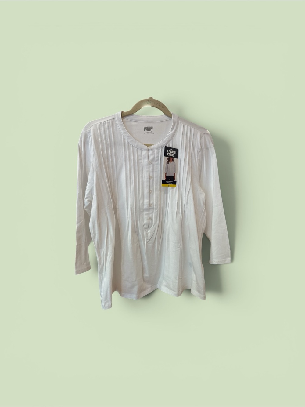Lands' End White Women's Pintuck Henley Top